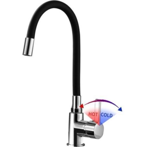 Rubinetto da cucina, miscelatore monocomando per acqua calda e fredda, miscelatore da cucina girevole a 360°, cromato, nero