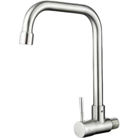 Rubinetto da cucina moderno a parete, per lavello con acqua fredda, con beccuccio girevole, in acciaio inox.