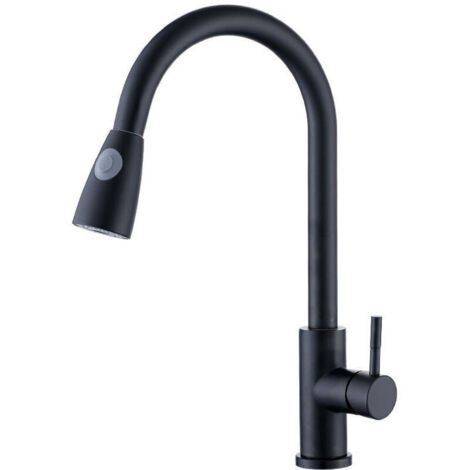 Rubinetto da cucina moderno ad arco alto con doccetta, rubinetto monocomando per lavello, rubinetto manuale in acciaio inox, nero