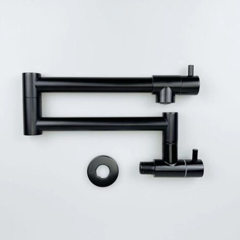 Rubinetto da cucina monoforo con due maniglie, girevole a 361 gradi, per lavello, con acqua fredda, nero (55 cm)