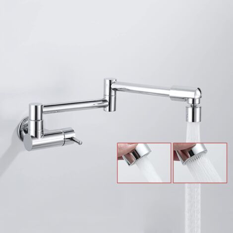 Rubinetto da cucina multifunzionale in ottone a parete, rubinetto per riempire pentole, rubinetto per acqua fredda a leva singola, miscelatore da cucina pieghevole, cromato, doppia modalità