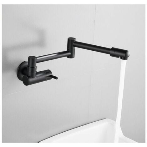 CYSLMUK Rubinetto da cucina nascosto telescopico pieghevole nero, rubinetto da parete in ottone, miscelatore da parete, uscita singola per acqua fredda, rubinetto per lavabo