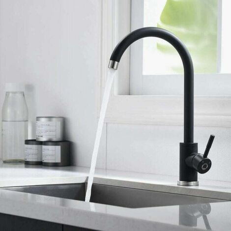 Rubinetto da cucina nero CECIPA, miscelatore da cucina girevole a 360° in acciaio inossidabile 304 e cartuccia in ceramica disponibile con acqua calda e fredda.