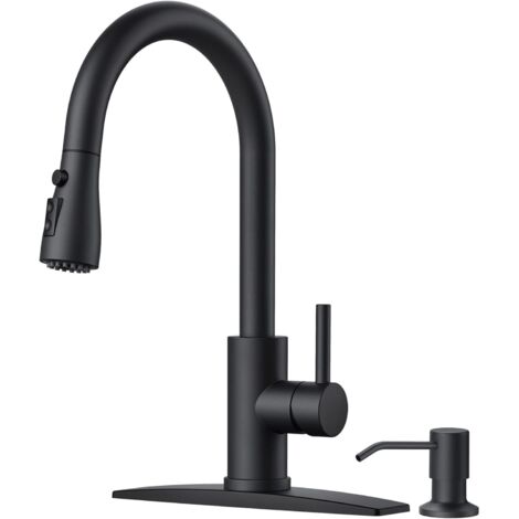 Rubinetto da cucina nero, con doccetta estraibile, classico rubinetto a 3 getti in acciaio inox con maniglia singola ad arco alto.