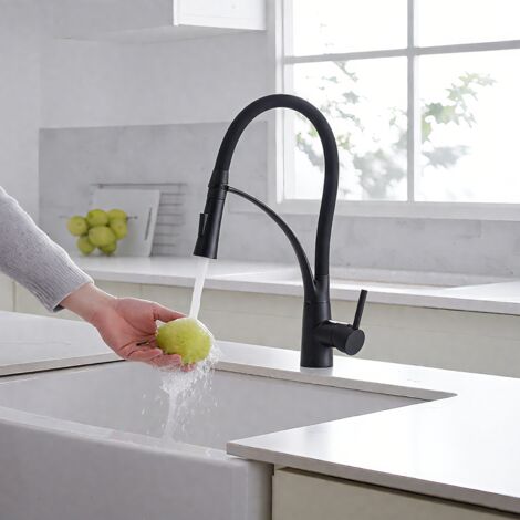 ONYZPILY Rubinetto da Cucina Nero,Miscelatore Cucina Girevole a 360° con Tubo Flessibile, Doccetta Estraibile e Doccetta a Doppia Funzione, Disponibile Acqua Calda e Fred