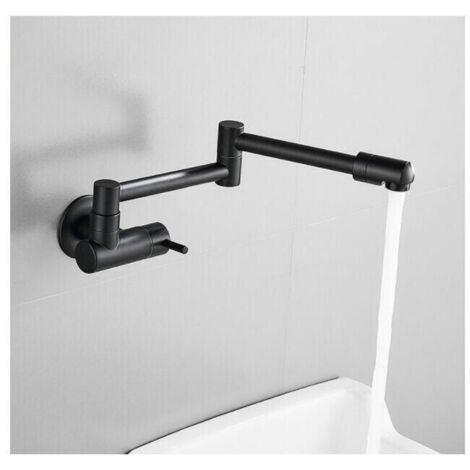 Rubinetto da cucina pieghevole telescopico nero nascosto, rubinetto da parete in ottone, miscelatore da parete, uscita singola per acqua fredda, rubinetto per lavello