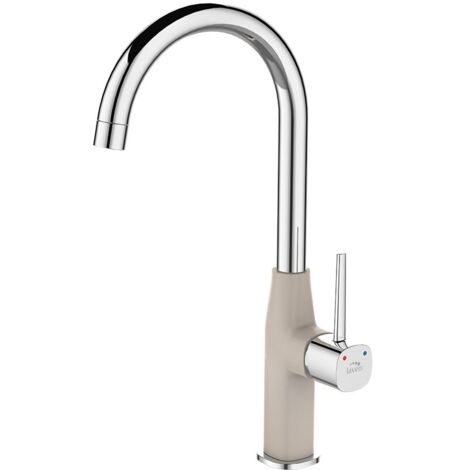Rubinetto da cucina POLA, cromato, beige, U, bocca girevole, testa in ceramica