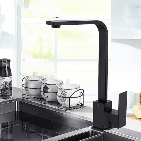 Rubinetto da cucina, rubinetto da cucina estraibile girevole a 360 °, rubinetto per lavello da cucina monocomando in ottone nero opaco lucido e moderno.
