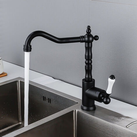 Rubinetto da Cucina Vintage Miscelatore Monocomando per Lavello Fredda e Calda Rubinetto Bagno Lavabo Girevole a 360° Nero