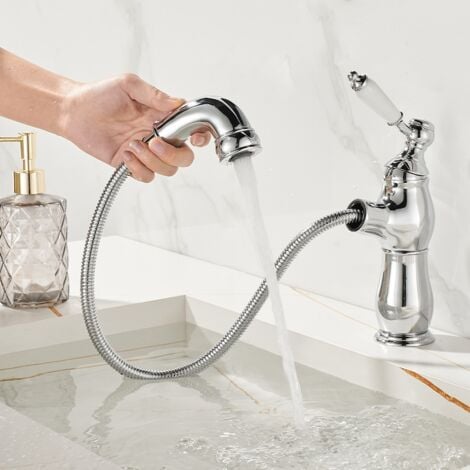 PETITES ECREVISSES Rubinetto da Lavabo con Doccetta Estraibile Miscelatore Monocomando per Lavabo in Ottone Cromato