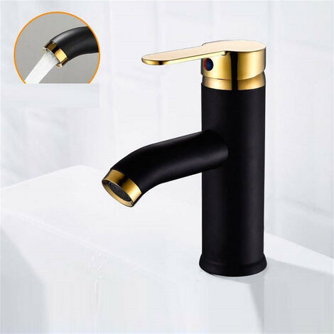 Rubinetto del bagno, rubinetto del lavabo, rubinetto di alta qualità, rubinetto del bagno, resistente all'usura, adatto per un diametro interno da 32 mm a 42 mm, oro nero, corto, 165 mm