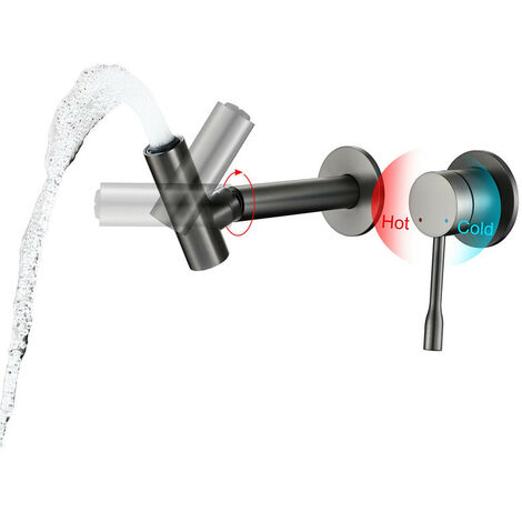 Rubinetto del bagno Rubinetto per lavabo girevole a 360°, Miscelatore monocomando bagno, Miscelatore per lavabo con Hot&Cold da per lavabo da bagno, corpo in ottone（Grigio）