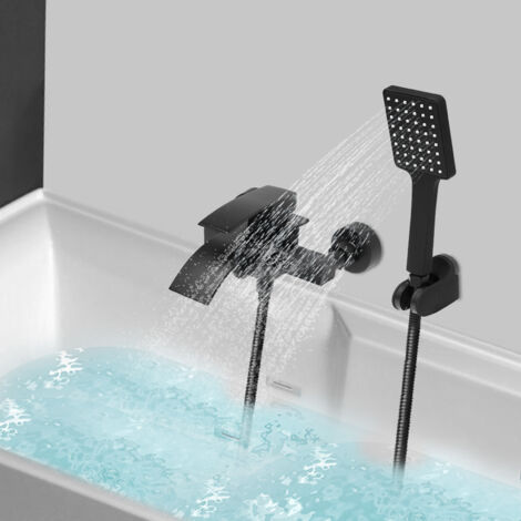 Rubinetto doccia e vasca nero a cascata, rubinetto vasca, rubinetto bagno