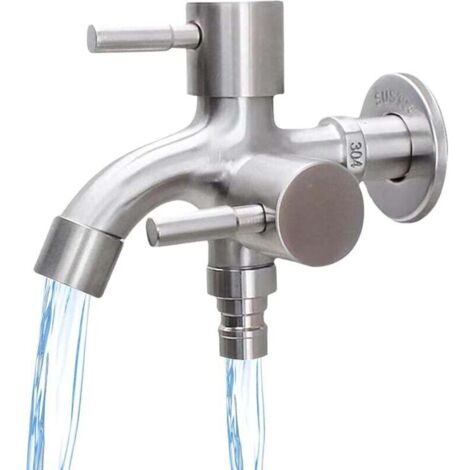 Rubinetto doppio da giardino 1/2", universale, rubinetto per lavatrice in acciaio inox 304, rubinetto multifunzione, doppio rubinetto, lavatrici, cucine, giardini, bagni