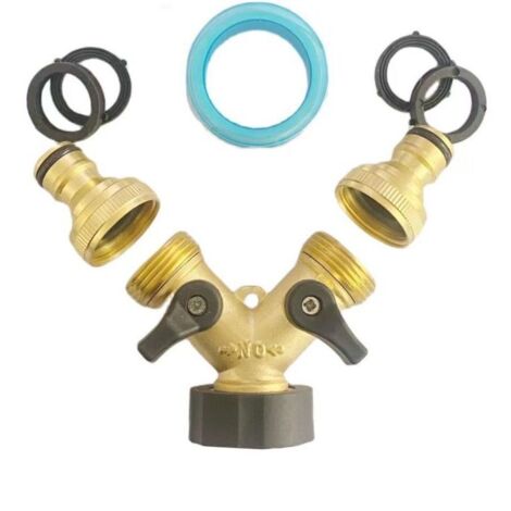 Rubinetto doppio per lavatrice, distributore a Y a 2 vie, adattatore per tubo flessibile in ottone da 3/4" e 1/2", connettore a Y con 2 derivazioni per collegare 2 elettrodomestici