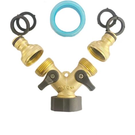 Rubinetto doppio per lavatrice, distributore a Y a 2 vie, adattatore per tubo flessibile in ottone da 3/4" e 1/2", connettore a Y con 2 divisori per tubo flessibile per collegare 2 elettrodomestici