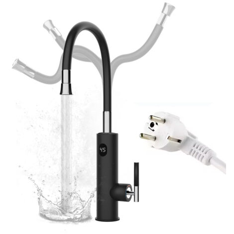 Rubinetto Elettrico Acqua Calda Istantaneo, 3200W Girevole 360° Rubinetto Scaldabagno Scalda Istantaneo con Display Digitale LED e Tubo Flessibile, Tankless Rubinetto Elettrica per Cucina Bagno