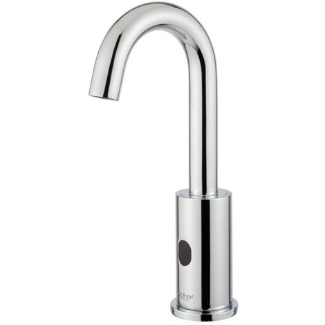 Rubinetto elettronico lavabo fotocellula,alimentazione da rete 230V e premiscelatore termostatico Serie CURVE Idral 02503/1RPT Cromato - Ottone