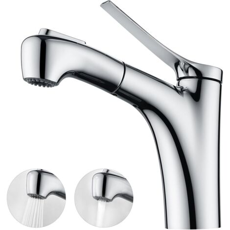Rubinetto estraibile per bagno con 2 modalità di flusso d'acqua, miscelatore doccia, maniglia singola, lavabo cromato.