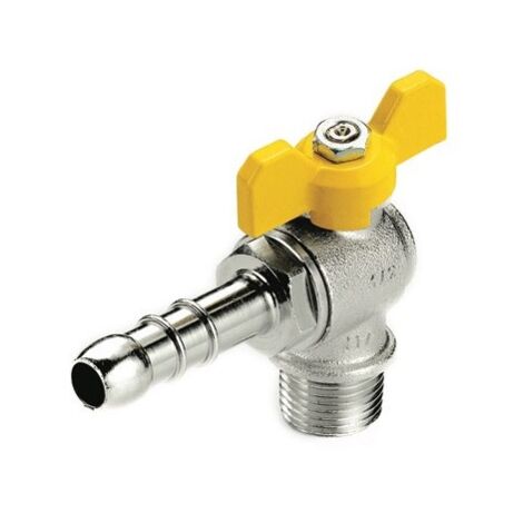 Rubinetto Gas Metano A Squadra A Sfera Attacco M.1/2'' Portagomma  14mm    523