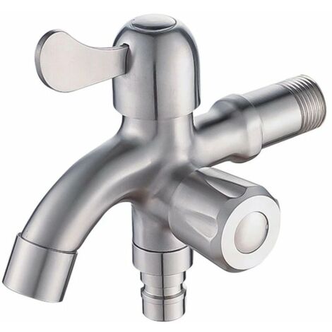 Rubinetto in acciaio inox 304, rubinetto per lavatrice, rubinetto per bagno e balcone, rubinetto multifunzione a doppio uso con un ingresso e due uscite