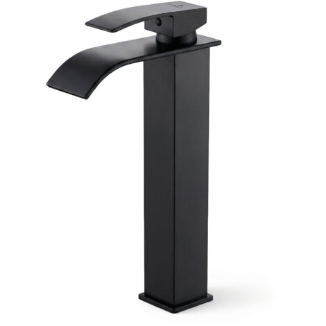 Rubinetto lavabo alto a cascata nero da appoggio miscelatore bagno EVIO
