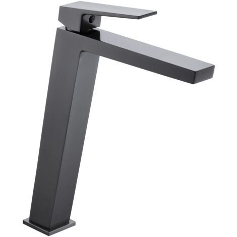 Rubinetto lavabo bagno monocomando con bocca alta per acqua calda e fredda - Rubinetto lavabo alto - Colore Black Gun Metal