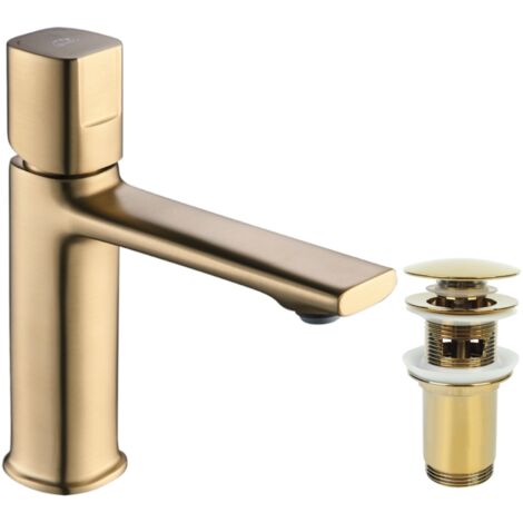 Rubinetto lavabo basso con tappo LAVEO Tores oro spazzolato