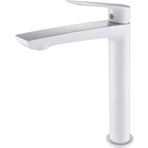 Rubinetto lavabo bocca alta, Monocomando bagno - Miscelatore acqua calda/fredda - Rubinetto lavabo alto da appoggio Colore Bianco Opaco