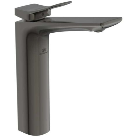 Rubinetto lavabo CHECK sporgenza 150 mm grigio magnetico con base allungata e filettatura di scarico. STANDARD IDEALE