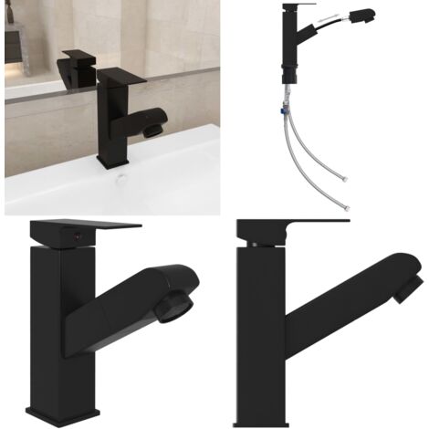 Rubinetto Lavabo da Bagno Funzione Estraibile Nero 157x172 mm - Rubinetto lavabo - Rubinetto estraibile