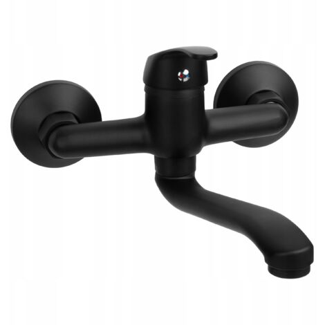 RUBINETTO LAVABO DA CUCINA A PARETE, BOCCA LUNGA 180°, NERO