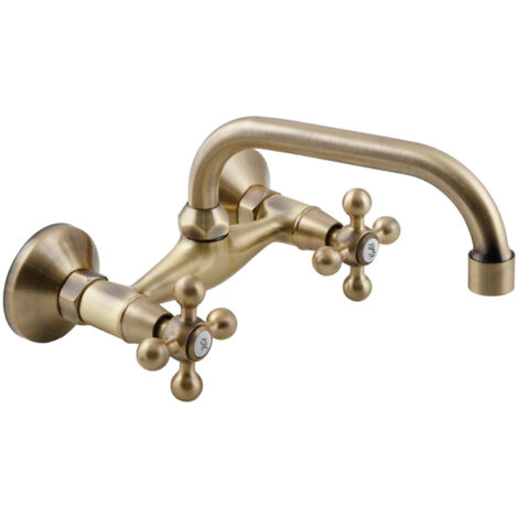 Rubinetto lavabo/lavello a parete Stilo, bocca C, colore ottone anticato