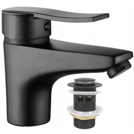 Rubinetto lavabo monocomando nero a pavimento con tappo click-clack