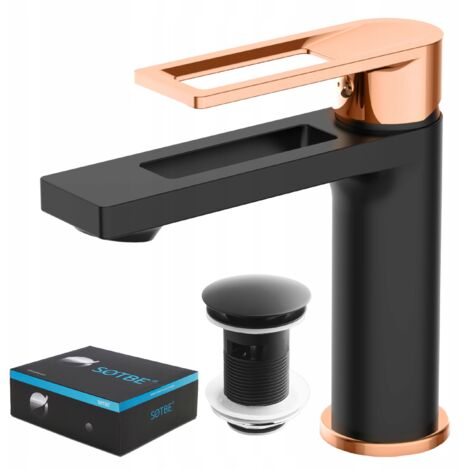 Rubinetto lavabo nero e oro + tappo click-clack SOTBE