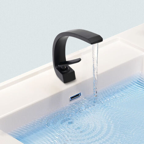 Rubinetto lavabo nero ottone, rubinetto bagno curvo monocomando Nuovo