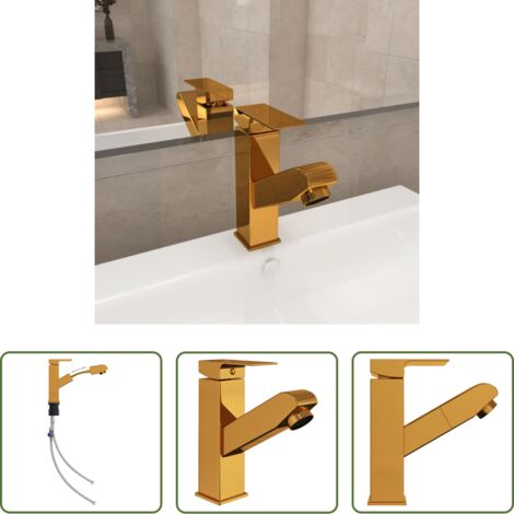 Rubinetto lavabo -  Rubinetto Lavabo da Bagno Funzione Estraibile Oro 157x172 mm
