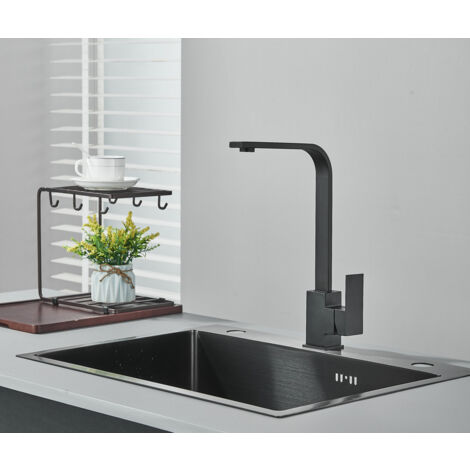 SUGUWORD Rubinetto Lavello Cucina Nero Alta Pressione Girevole a 360° Miscelatore Cucina Monocomando Rubinetto Cucina in Acciaio Inox Rubinetti Cucina Acqua Calda e Fredda