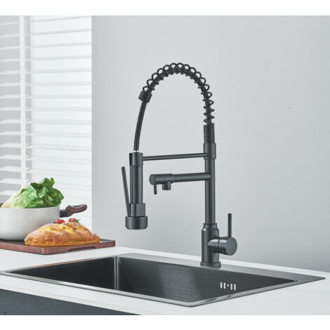 SUGUWORD Rubinetto Lavello Cucina Nero in Acciaio Inox Rubinetto Cucina Alta Pressione Girevole a 360° Miscelatore Cucina Nero Monocomando Rubinetti Cucina Acqua Calda e Fredda