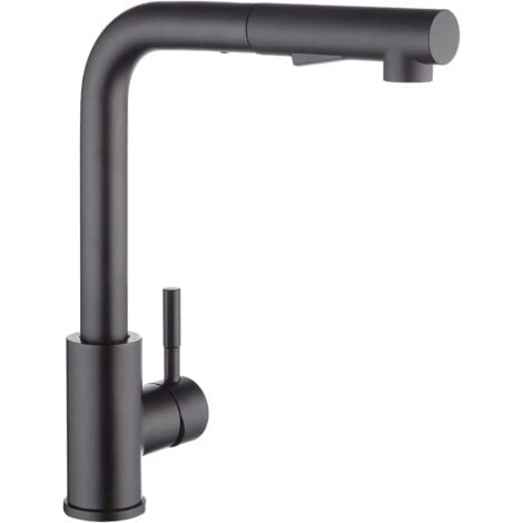 ONYZPILY Rubinetto Lavello Cucina Nero, Miscelatore con Doccetta Estraibile, Acqua ​Calda e Fredda a 2 Modalità, con Beccuccio Girevole a 360 °, Acciaio Inox 304