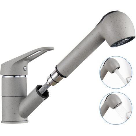 P&K Rubinetto Lavello da Cucina, Auralum Rubinetto da Cucina Miscelatore con Doccetta Estraibile fino 70cm, Girevole a 360°, con 2 Modalità, Grigio Granito