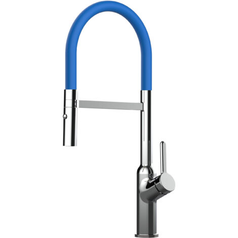 Rubinetto miscelatore Cucina cromato canna blu movibile e doccia due getti staccabile - serie BOD