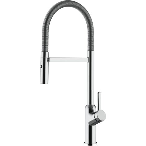 Rubinetto miscelatore Cucina cromato canna mollettone movibile e doccia due getti staccabile - serie BOD