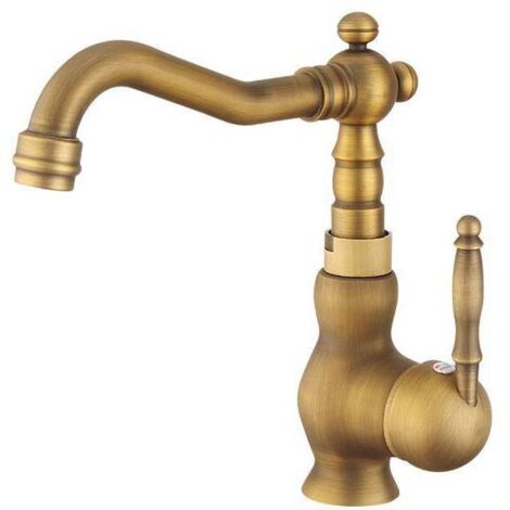 Rubinetto miscelatore da bagno in ottone anticato, rubinetto per lavabo in stile europeo per acqua calda e fredda, rubinetto girevole vintage per lavabo con tubo di alimentazione dell'acqua