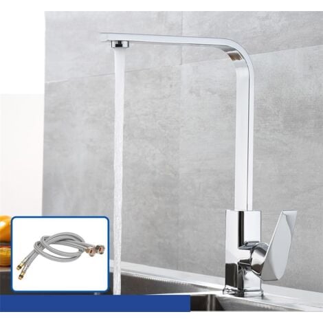 LARGEIGHT Rubinetto miscelatore da cucina cromato, rubinetto per lavello a parete con acqua calda e fredda, rubinetto monoforo girevole a 360 gradi