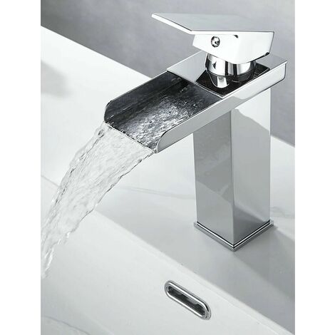 Rubinetto miscelatore lavabo bagno a cascata con piletta acciaio cromato  52952