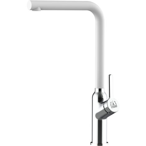 Rubinetto Miscelatore Lavello Cucina Monocomando Serie BOD con canna a L girevole a 360° Cromato / Bianco Quarzo