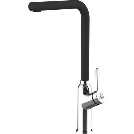 Rubinetto Miscelatore Lavello Cucina Monocomando Serie BOD con canna a L girevole a 360° Cromato / Nero Quarzo