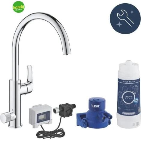 Rubinetto miscelatore monocomando 2 in 1 per lavello serie serie blue pure baucurve starter kit con filtro a 5 fasi taglia s 3/8" GROHE