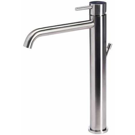 Rubinetto Miscelatore Monocomando Lavabo Alto con Scarico in Acciaio Inox Satinato Nilo